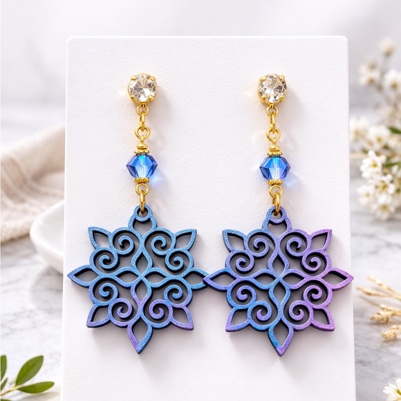 Handmade Jewelry - Blue and Purple Color Shift Filigree Earrings